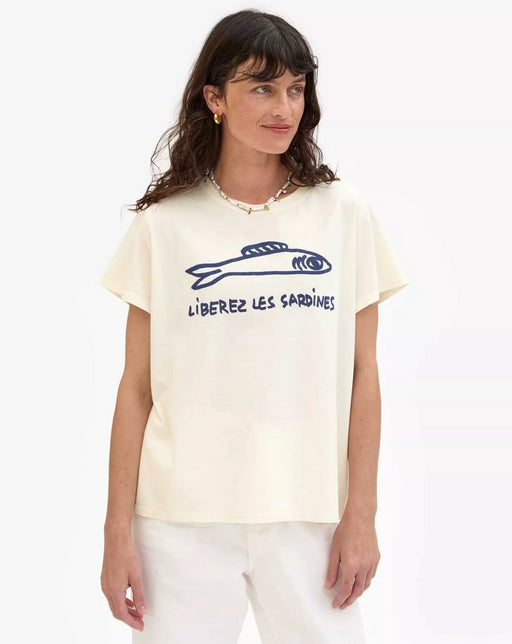 Classic Tee - Cream w/ Navy Liberez les Sardines