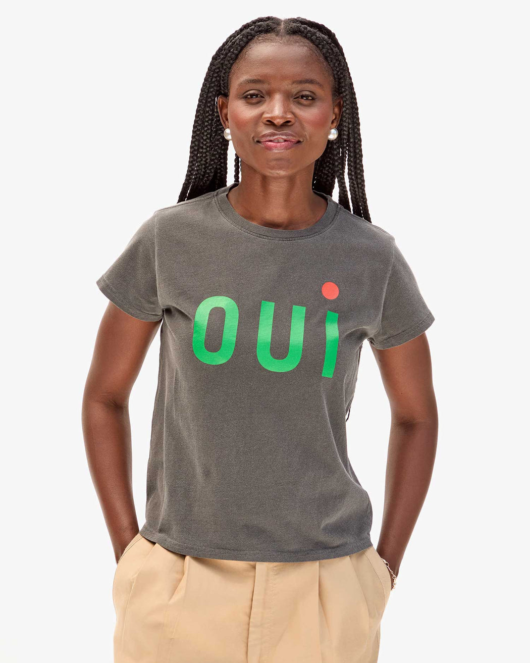 Classic Tee - Faded Black w/ Green + Bright Poppy Oui