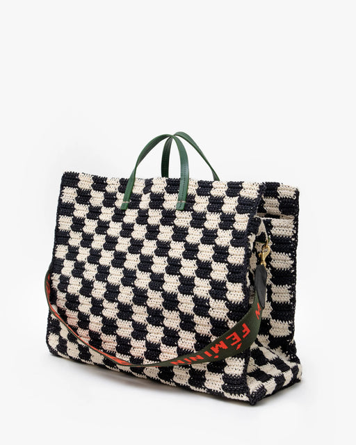 Summer Simple Tote – Black + Cream Crochet Checkers